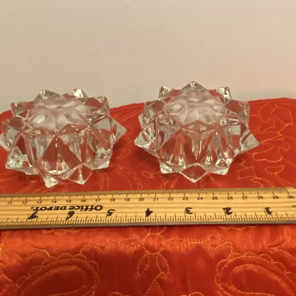 Glamorous Pair‎ Lead Crystal Starburst Votive Candle Holders Glass Clear Modern
